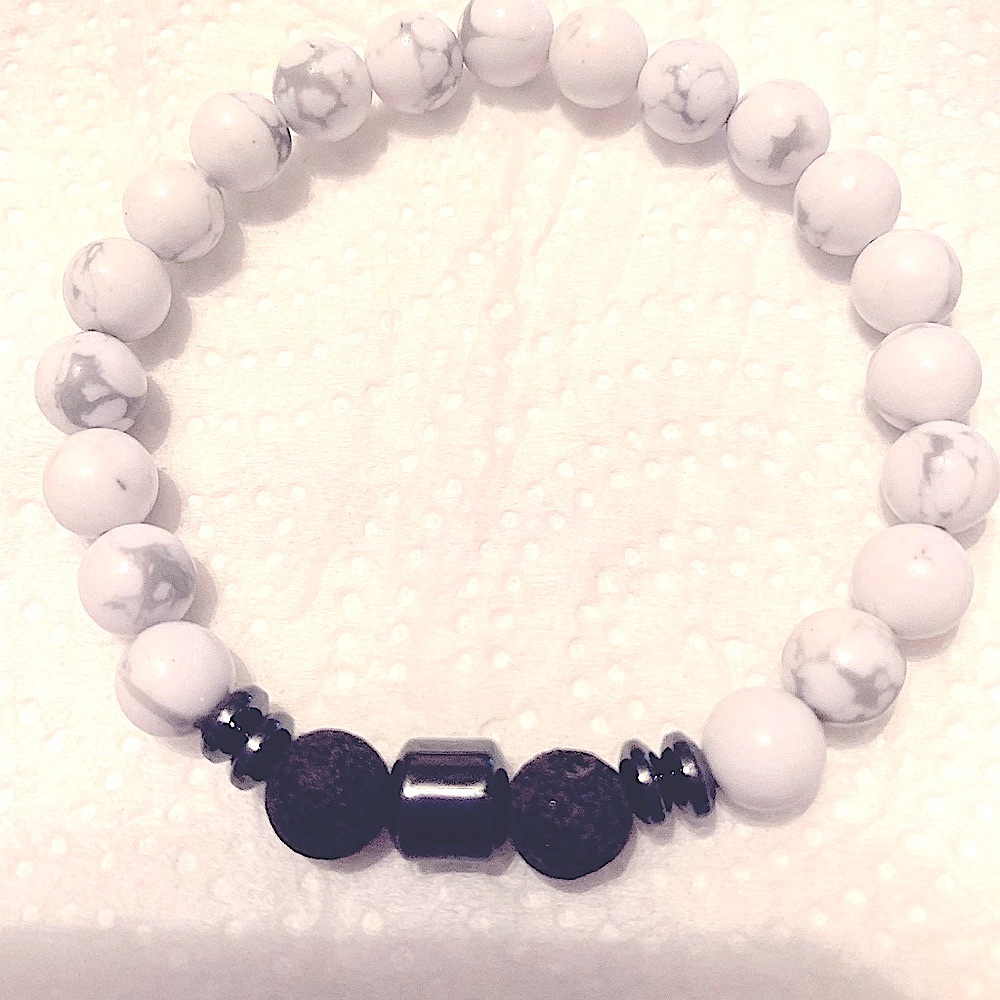 Men's white gray Bead Bracelet Adjustable NEW